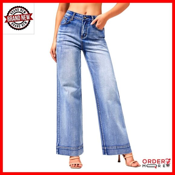 Denim - Wide Leg Jeans High Waisted Stretchy Baggy Loose Fit Y2K Retro Chic